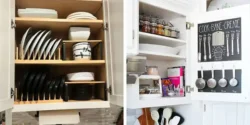 نمونه چیدمان داخل کابینت ظروف و قابلمه برای ایده گرفتن