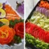 تزیین سالاد تو ظرف مستطیل با خیار و گوجه و هویج