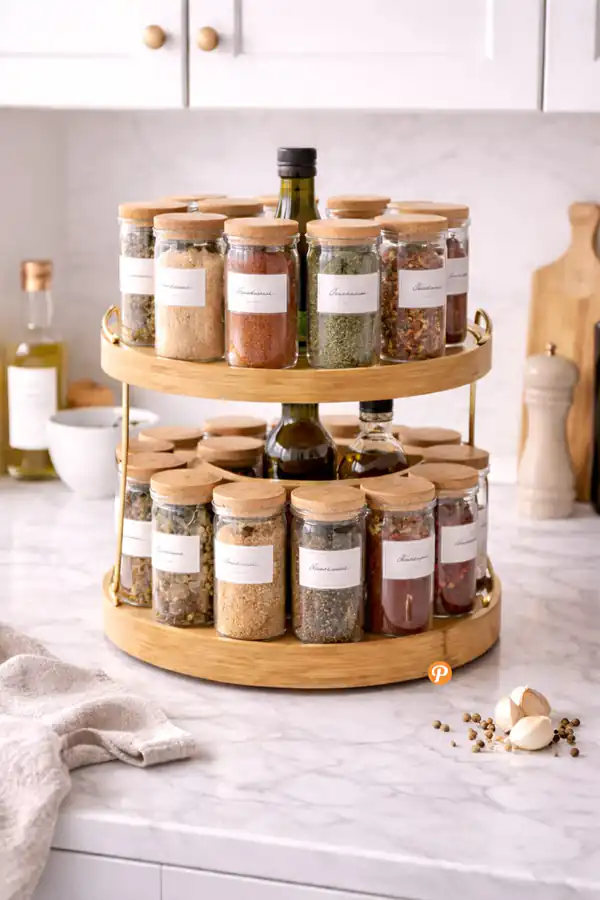استند دو طبقه چوبی کنار گاز