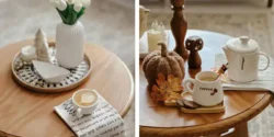 مدل چیدمان میز جلو مبلی با وسایل دکوراتیو مدرن و زیبا