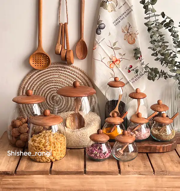 وسایل آشپزخانه چوبی برای روی کابینت
