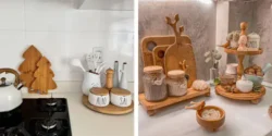 چیدمان کنار گاز پینترست با وسایل چوبی و کاربردی