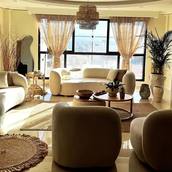 چیدمان پذیرایی بزرگ مستطیل