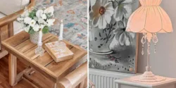 چیدمان روی میز عسلی با وسایل دکوری و آباژور مدرن