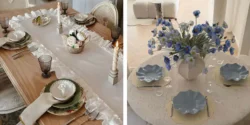 ایده چیدمان روی میز ناهارخوری با شمعدان و گلدان