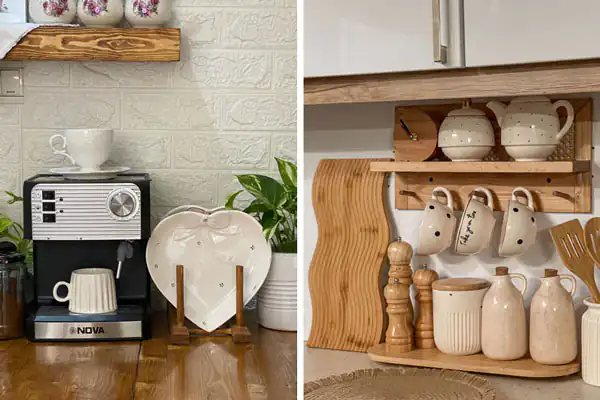 مدل های تزیین روی کابینت و کنار گاز با وسایل چوبی