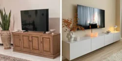 مدل میز تلویزیون چوبی ۱۴۰۵ با طرح های دیواری و پایه دار